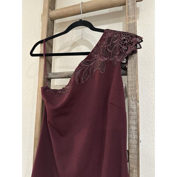 TED BAKER London Jalis Lace One-Shoulder Burgundy Dress Size 3 NEW - Picture 5 of 11